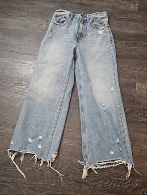 Abercrombie &  Fitch Light Wash Distressed Wide-Leg Jeans - Women